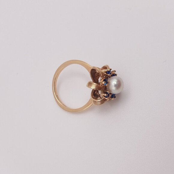 Vintage Cultured Pearl 10K Yellow Gold Estate Ring Trademark A&A - Picture 8 of 12